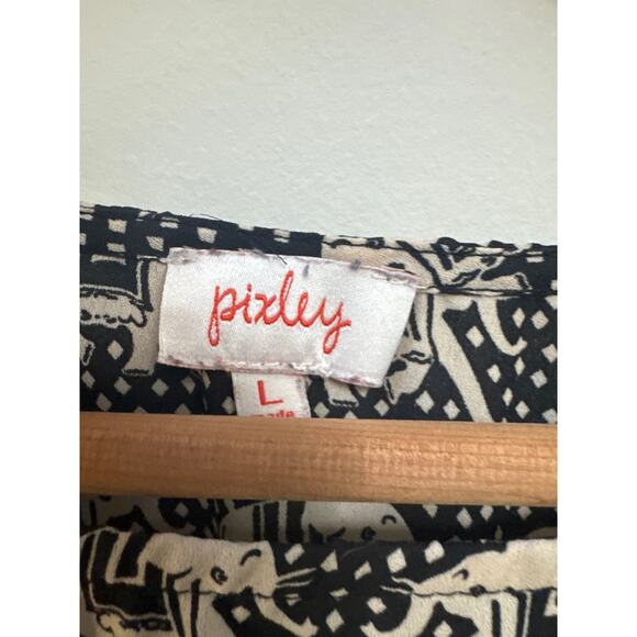 Pixley Black Cream Blouse Elephant Novelty Print Boho Circus Bohemian Large - Picture 2 of 4